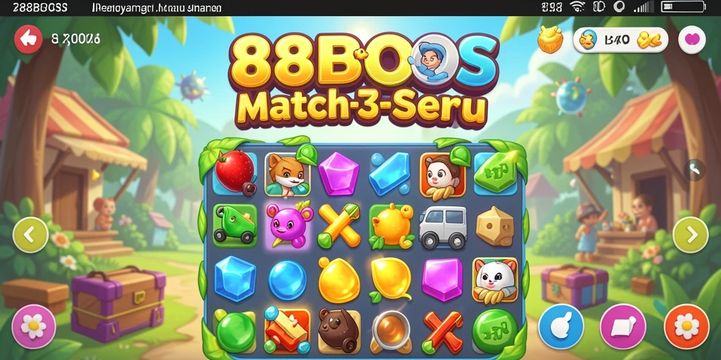 Screenshot utama dari gameplay menampilkan elemen Match-3 yang seru.