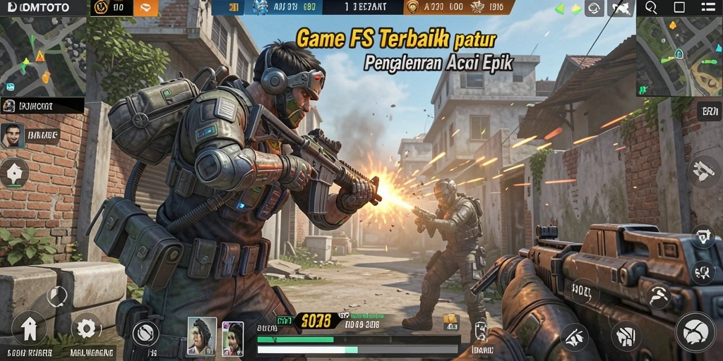 Tangkapan layar dari permainan DOMTOTO menunjukkan aksi menembak yang mendebarkan.
