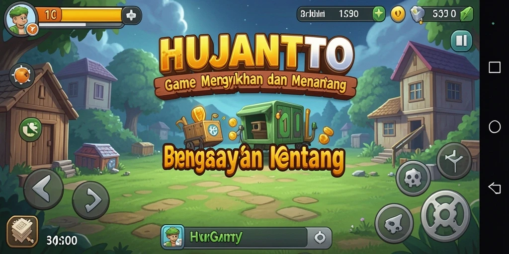 Screenshot gameplay HUJANTOTO menampilkan karakter yang tumbuh dan mengelola sumber daya.