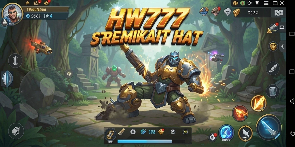 Screenshot utama HW777 menampilkan aksi pertempuran dan strategi dalam gameplay SLG.
