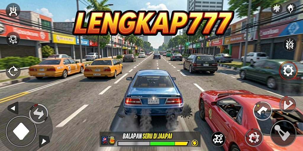 Screenshot LENGKAP777 menampilkan aksi balap yang mendebarkan.