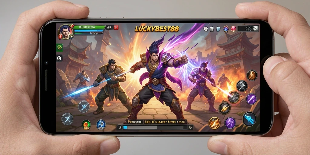Screenshot gameplay LUCKYBEST88 menampilkan pertarungan seru dan gerakan dinamis.