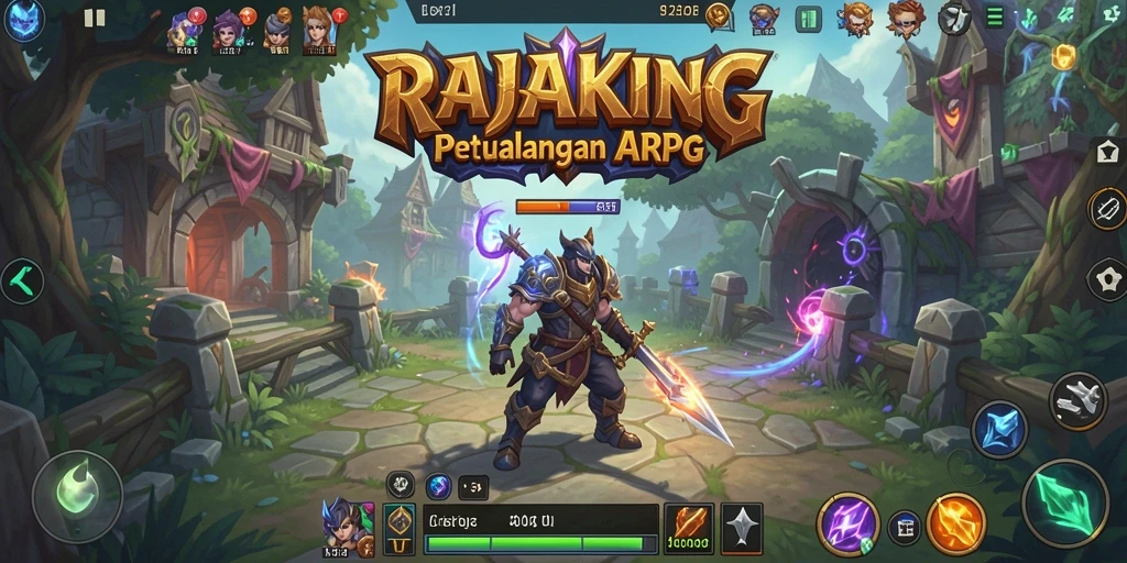 Screenshot RAJAKING menampilkan aksi pertempuran seru di dunia fantasi.