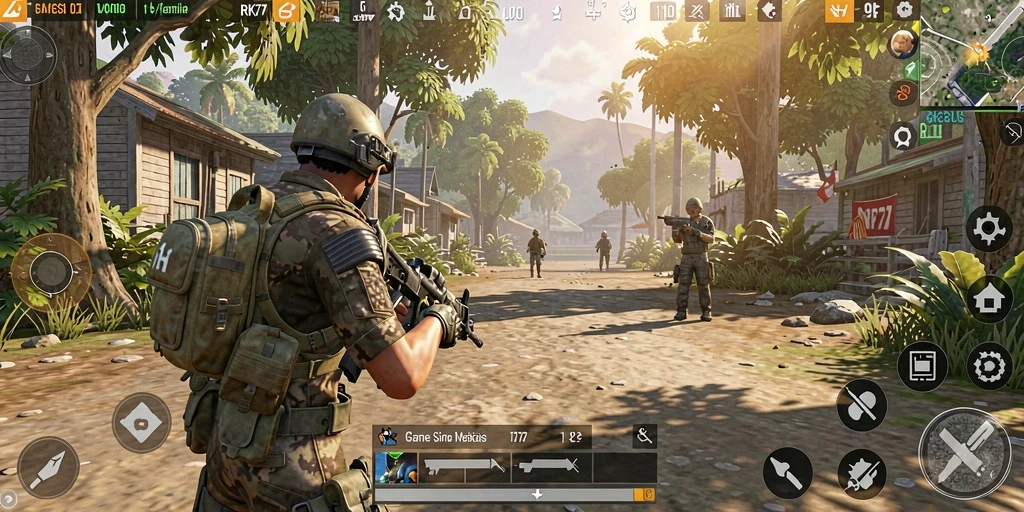 Tampilan gameplay RK77 dengan berbagai pilihan simulasi yang menarik.