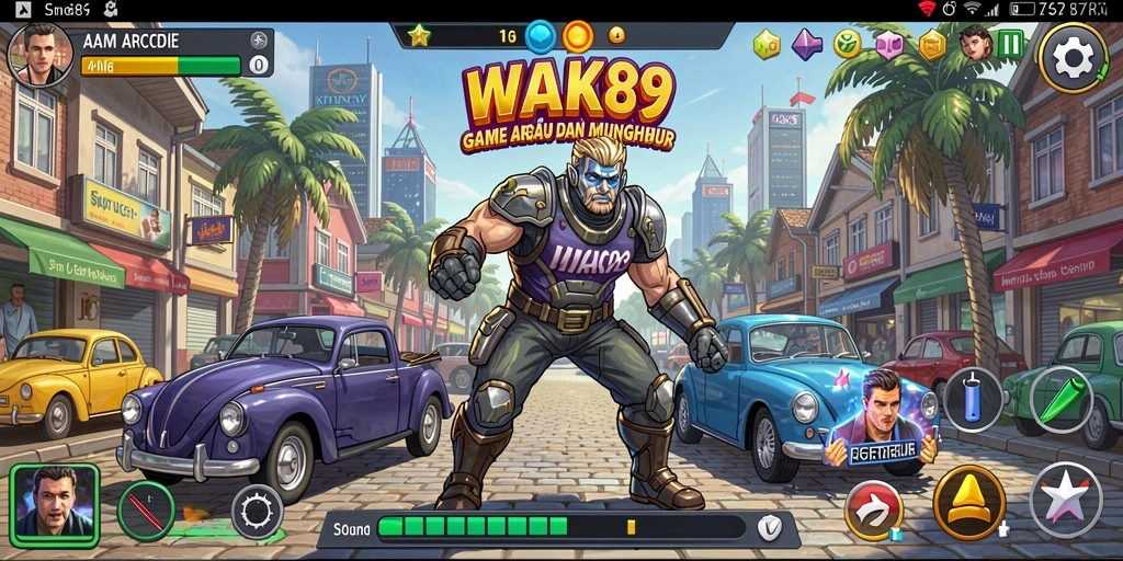 Tampilan gameplay seru dari WAK89, menampilkan aksi dan tantangan Arcade.